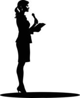 AI generated Silhouette Business Woman Making Presentation black color only vector