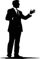 AI generated Silhouette Business Man Making Presentation black color only vector