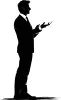 AI generated Silhouette Business Man Making Presentation black color only vector