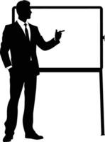 AI generated Silhouette Business Man Making Presentation on Whiteboard black color only vector