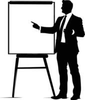 AI generated Silhouette Business Man Making Presentation on Whiteboard black color only vector