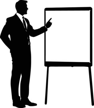 AI generated Silhouette Business Man Making Presentation on Whiteboard black color only vector