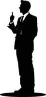 AI generated Silhouette Business Man Making Presentation black color only vector