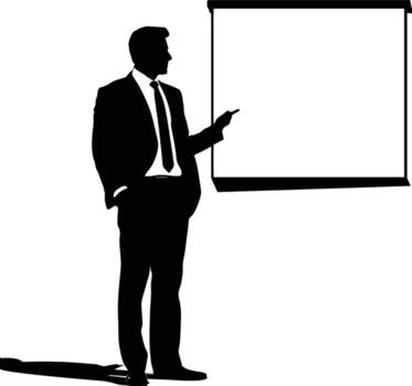 AI generated Silhouette Business Man Making Presentation on Whiteboard black color only vector