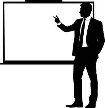 AI generated Silhouette Business Man Making Presentation on Whiteboard black color only vector