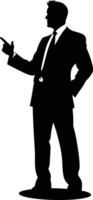 AI generated Silhouette Business Man Making Presentation black color only vector