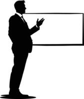 AI generated Silhouette Business Man Making Presentation on Whiteboard black color only vector