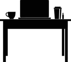 AI generated Silhouette Office Desk With Laptop and Coffee vector