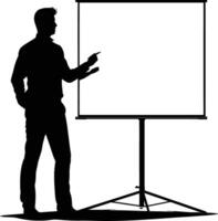 AI generated Silhouette Business Man Making Presentation on Whiteboard black color only vector