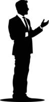 AI generated Silhouette Business Man Making Presentation black color only vector