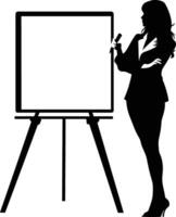 AI generated Silhouette Business Woman Making Presentation on Whiteboard black color only vector