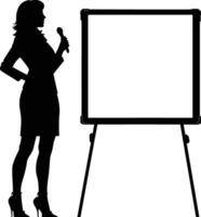 AI generated Silhouette Business Woman Making Presentation on Whiteboard black color only vector