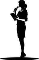 AI generated Silhouette Business Woman Making Presentation black color only vector