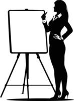 AI generated Silhouette Business Woman Making Presentation on Whiteboard black color only vector