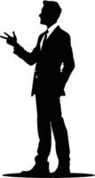 AI generated Silhouette Business Man Making Presentation black color only vector