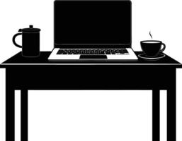 AI generated Silhouette Office Desk With Laptop and Coffee vector