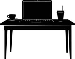 AI generated Silhouette Office Desk With Laptop and Coffee vector