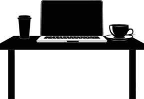 AI generated Silhouette Office Desk With Laptop and Coffee vector