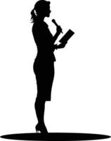 AI generated Silhouette Business Woman Making Presentation black color only vector