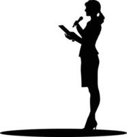 AI generated Silhouette Business Woman Making Presentation black color only vector