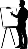 AI generated Silhouette Business Man Making Presentation on Whiteboard black color only vector