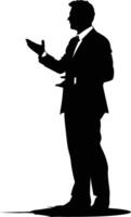 AI generated Silhouette Business Man Making Presentation black color only vector