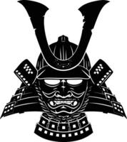 AI generated Silhouette japanese Shogun Warrior Helmet black color only vector