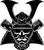 AI generated Silhouette japanese Shogun Warrior Helmet black color only vector