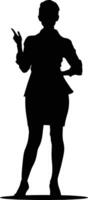 AI generated Silhouette Business Woman Making Presentation black color only vector