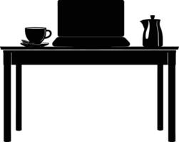 AI generated Silhouette Office Desk With Laptop and Coffee vector