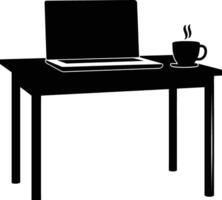 AI generated Silhouette Office Desk With Laptop and Coffee vector