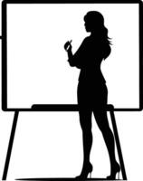 AI generated Silhouette Business Woman Making Presentation on Whiteboard black color only vector