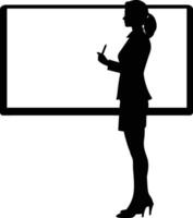 AI generated Silhouette Business Woman Making Presentation on Whiteboard black color only vector