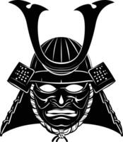 AI generated Silhouette japanese Shogun Warrior Helmet black color only vector