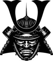 AI generated Silhouette japanese Shogun Warrior Helmet black color only vector