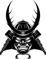 AI generated Silhouette japanese Shogun Warrior Helmet black color only vector