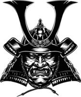 AI generated Silhouette japanese Shogun Warrior Helmet black color only vector