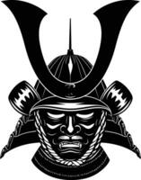 AI generated Silhouette japanese Shogun Warrior Helmet black color only vector