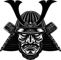 AI generated Silhouette japanese Shogun Warrior Helmet black color only vector