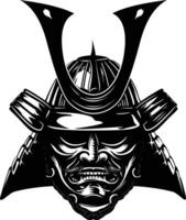 AI generated Silhouette japanese Shogun Warrior Helmet black color only vector