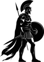 AI generated Silhouette Ancient Greek Warrior black color only vector