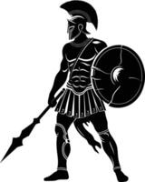 AI generated Silhouette Ancient Greek Warrior black color only vector