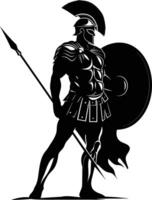 AI generated Silhouette Ancient Greek Warrior black color only vector