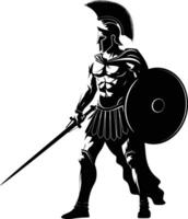 AI generated Silhouette Ancient Greek Warrior black color only vector