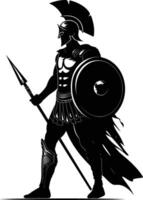 AI generated Silhouette Ancient Greek Warrior black color only vector