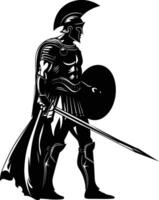 AI generated Silhouette Ancient Greek Warrior black color only vector