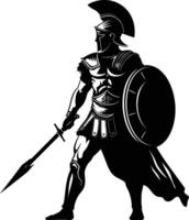 AI generated Silhouette Ancient Greek Warrior black color only vector