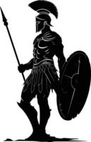 AI generated Silhouette Ancient Greek Warrior black color only vector