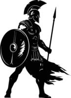 AI generated Silhouette Ancient Greek Warrior black color only vector