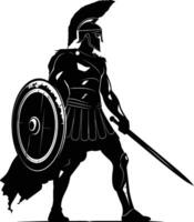 AI generated Silhouette Ancient Greek Warrior black color only vector